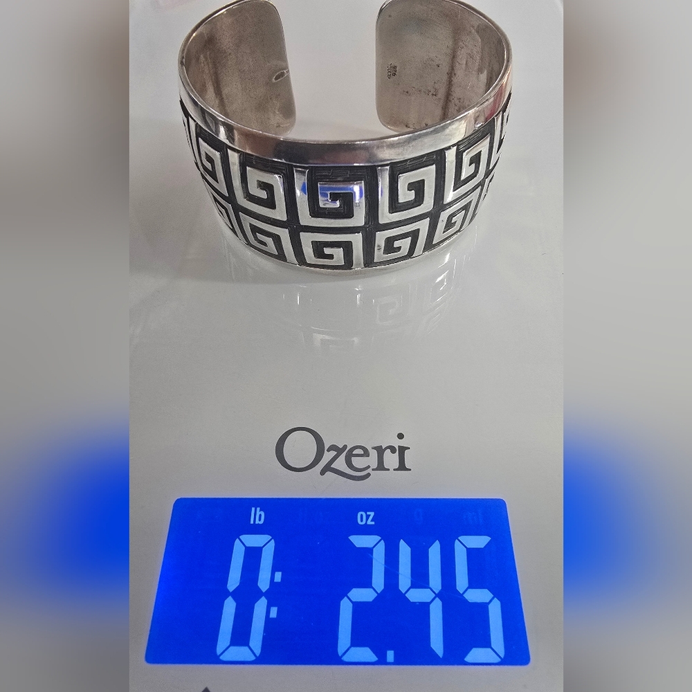 *PRICE DROP!* Vintage Taxco Sterling Silver Geometric Cuff Bracelet 2.45oz - Picture 6 of 6